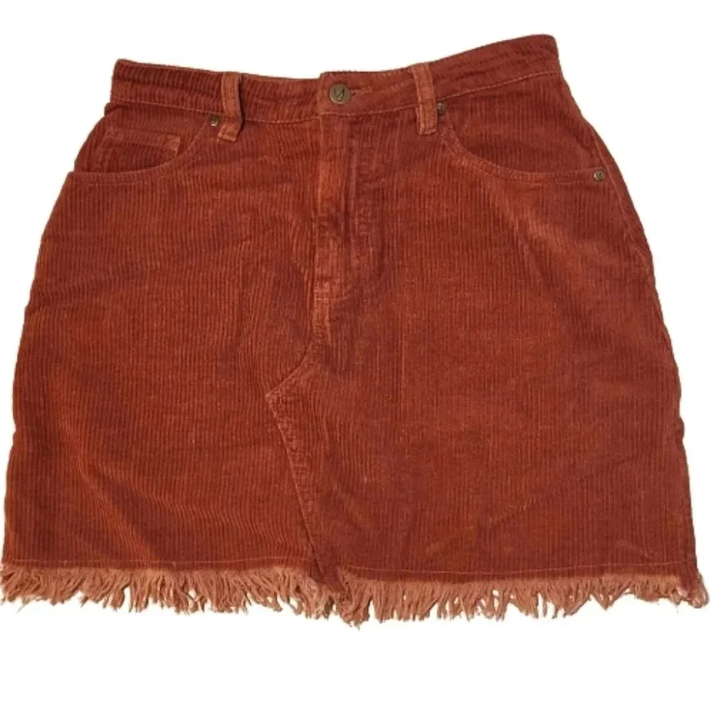 Minkpink MPD rustic orange raw hem corderoy mini skirt hem Size Small